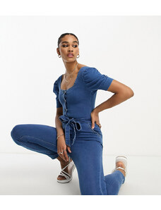 Parisian Tall - Tuta jumpsuit in denim con cintura lavaggio blu medio