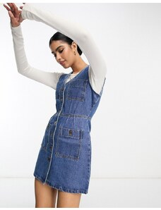 ASOS DESIGN - Vestito corto in denim vintage blu lavaggio medio con bottoni