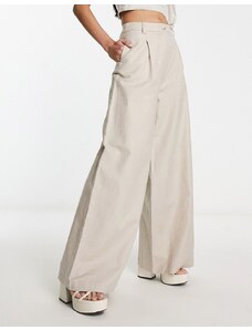 ASOS DESIGN - Pantaloni con fondo ampio a vita alta color pietra-Bianco