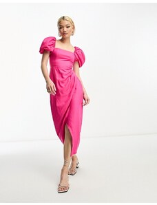 & Other Stories - Vestito midi a portafoglio in misto lino rosa stile corsetto