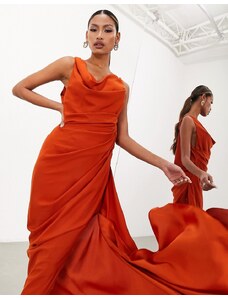 ASOS Edition - Vestito lungo senza maniche con scollo ad anello drappeggiato color ruggine-Arancione
