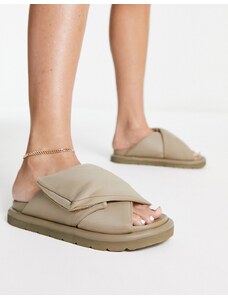 ASOS DESIGN - Fibres - Sandali bassi imbottiti color kaki chiaro-Verde