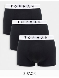Topman - Confezione da 3 boxer aderenti neri con fascia in vita bianca-Black