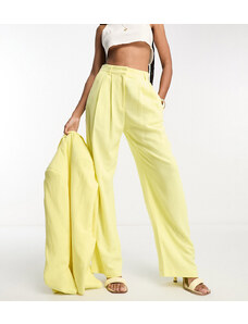 ASOS Tall ASOS DESIGN Tall - Pantaloni da abito a fondo ampio giallo limone con pieghe invertite in misto lino
