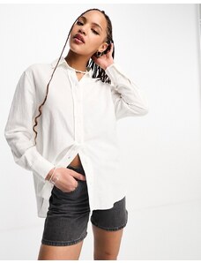 New Look - Camicia in misto lino bianca-Bianco