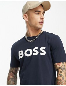 BOSS Orange - Thinking 1 - T-shirt blu navy con logo grande