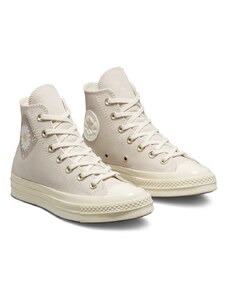 Converse - Chuck 70 Hi - Sneakers alte color sabbia con margherita all'uncinetto-Grigio