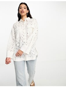ASOS DESIGN - Camicia comoda in pizzo bianco con taglio asimmetrico