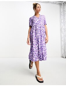 Monki - Vestito camicia midi lilla a fiori-Viola