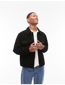 Topman Premium - Camicia giacca nera in vero camoscio-Nero