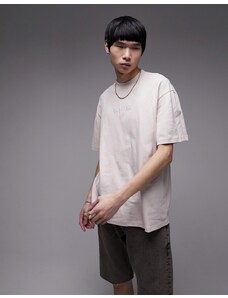 Topman - T-shirt oversize color pietra con ricamo "Nowhere" in rilievo-Neutro