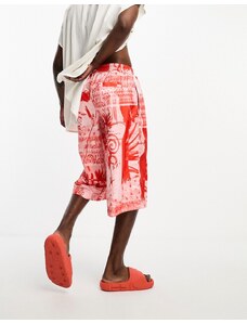 COLLUSION - Pantaloncini da surf rossi con stampa-Rosso