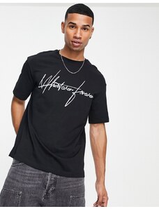 Selected Homme - T-shirt oversize nera con stampa "Whatever"-Nero