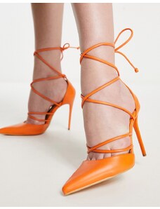 Truffle Collection - Scarpe a punta con tacco a spillo arancioni con fascette tubolari allacciate alla gamba-Arancione