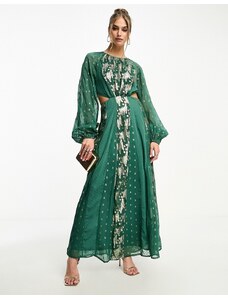 ASOS DESIGN - Vestito midi in jacquard metallizzato elasticizzato sul retro color verde pino-Multicolore