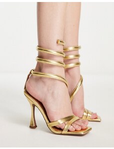 ASOS DESIGN - Neo - Sandali con tacco dorati con dettaglio sulla caviglia-Oro