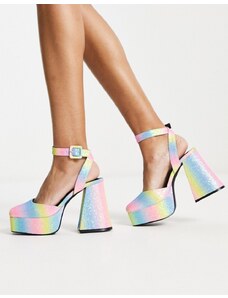 Daisy Street - Scarpe con tacco svasato e plateau arcobaleno glitterato-Multicolore