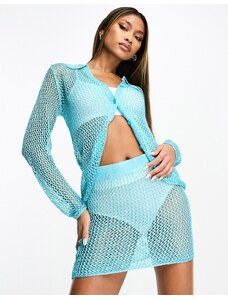 ASOS DESIGN - Minigonna in maglia con paillettes blu in coordinato