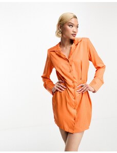 4th & Reckless - Vestito camicia corto in raso arancione pied de poule