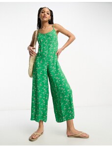 ASOS DESIGN - Tuta jumpsuit con pantaloni culotte verde a fiori con fascette-Multicolore