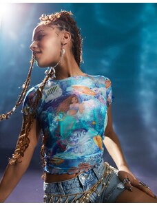 ASOS DESIGN - La Sirenetta - T-shirt baby in rete con stampa su licenza-Multicolore