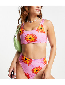 COLLUSION - Slip bikini a vita alta a fiori multicolore con stampa double-face