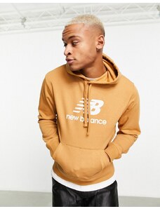 New Balance - Essentials Stacked - Felpa con cappuccio in pile color cuoio con logo-Brown