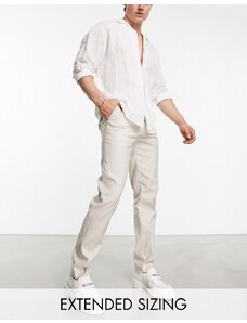 ASOS DESIGN - Pantaloni slim eleganti in misto lino color pietra-Neutro