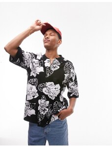 Topman - Camicia in maglia monocromatica con motivo floreale e bottoni-Multicolore