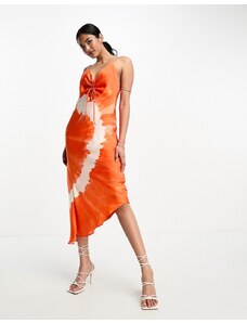 AllSaints - Alexia Mariana - Vestito midi in raso arancione tie-dye