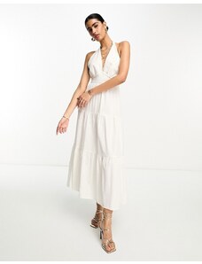 Pretty Lavish - Vestito al polpaccio bianco in misto lino allacciato al collo