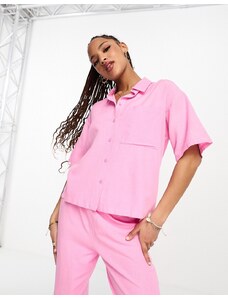 Pieces - Camicia in lino rosa con mezze maniche in coordinato