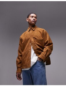 Topman Premium - Camicia giacca color cuoio in vero camoscio-Brown