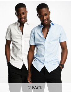 Jack & Jones - Confezione da 2 camicie eleganti slim bianca e blu a maniche corte-Multicolore