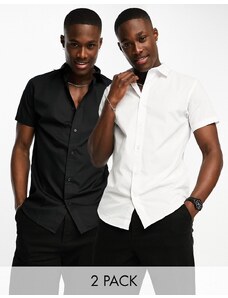 Jack & Jones - Confezione da 2 camicie eleganti slim bianca e nera a maniche corte-Multicolore