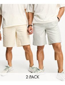 ASOS DESIGN - Confezione da 2 pantaloncini da bagno taglio lungo grigi e beige-Multicolore