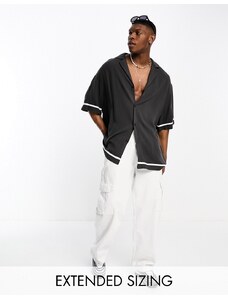 ASOS DESIGN - Camicia stile bowling taglio lungo in viscosa nera con motivo cut and sew e spalle scivolate-Grigio
