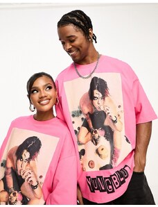 ASOS DESIGN - T-shirt oversize rosa con stampa di Yungblud