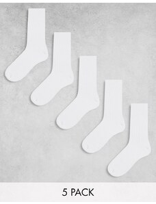 Weekday - Confezione da 5 paia di calzini bianchi a coste-Bianco