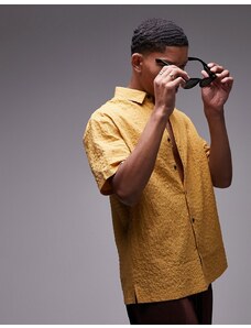 Topman - Camicia a maniche corte vestibilità classica testurizzata color senape a tinta unita-Giallo