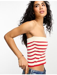 ASOS DESIGN - Crop top a fascia in maglia rosso e bianco-Multicolore