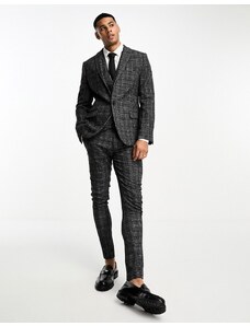 ASOS DESIGN - Pantaloni da abito super skinny in misto lana grigio a quadri testurizzati
