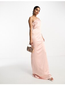 Pretty Lavish - Vestito lungo da damigella monospalla in raso color cipria-Rosa