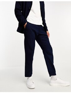Selected Homme - Pantaloni da abito a fondo ampio in cotone blu indaco scuro slavato