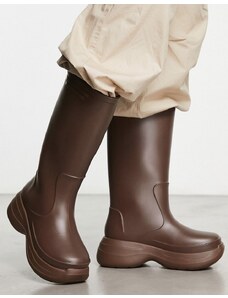 ASOS DESIGN - Stivali da pioggia al polpaccio con suola spessa marroni-Brown
