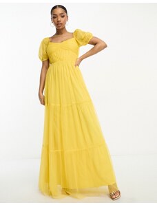 Anaya - Vestito lungo in tulle giallo con scollo a cuore