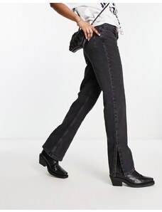 ASOS DESIGN - Jeans ampi dritti nero slavato con spacco sul fondo