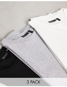 ASOS DESIGN - Confezione da 3 T-shirt girocollo bianca, grigio mélange e nera-Multicolore