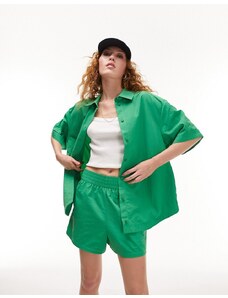 Topshop - Camicia giacca verde oversize in nylon a maniche corte in coordinato