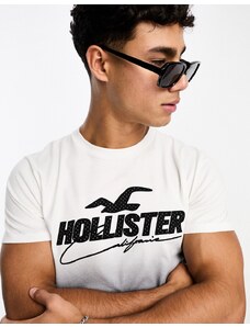 Hollister - T-shirt in rete con logo applicato bianca e nera-Bianco